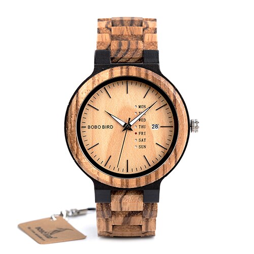 Antique Mens Wood Watches with Date and Week Display Luxury Brand Watch in Wooden Gift Box relogio masculino-12