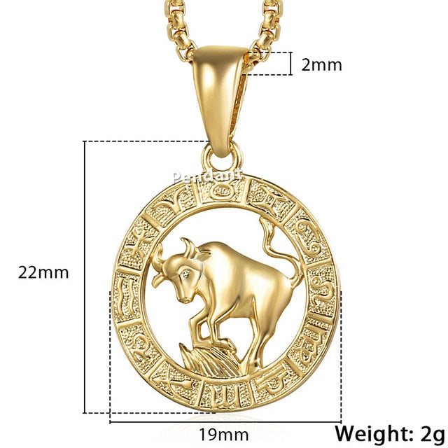 Hot Sale 12 Constellations Zodiac Sign Gold Pendant Necklace for Women Men Fashion Gift Dropshipping Jewelry GPM24B-11