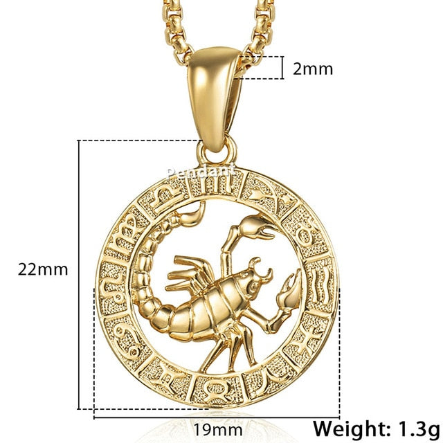 Hot Sale 12 Constellations Zodiac Sign Gold Pendant Necklace for Women Men Fashion Gift Dropshipping Jewelry GPM24B-22