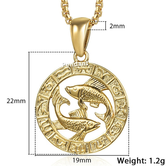 Hot Sale 12 Constellations Zodiac Sign Gold Pendant Necklace for Women Men Fashion Gift Dropshipping Jewelry GPM24B-3
