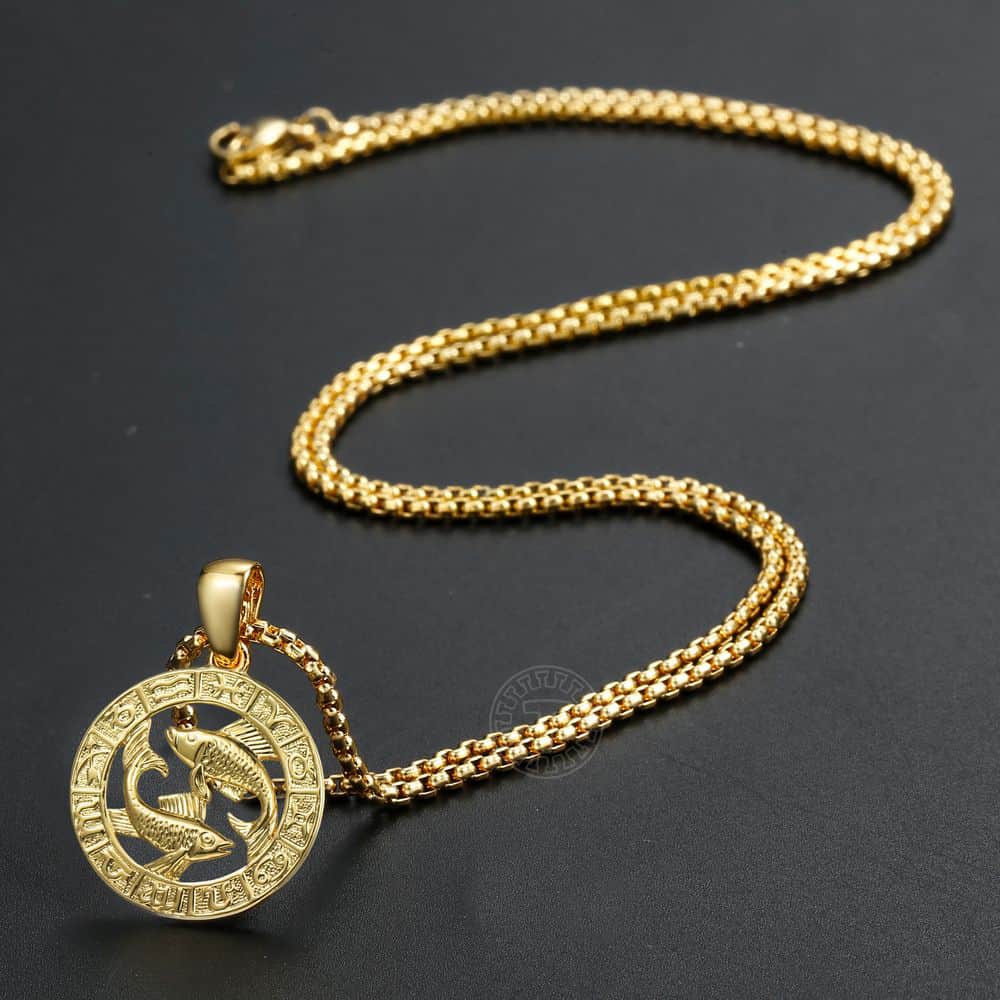 Hot Sale 12 Constellations Zodiac Sign Gold Pendant Necklace for Women Men Fashion Gift Dropshipping Jewelry GPM24B-20