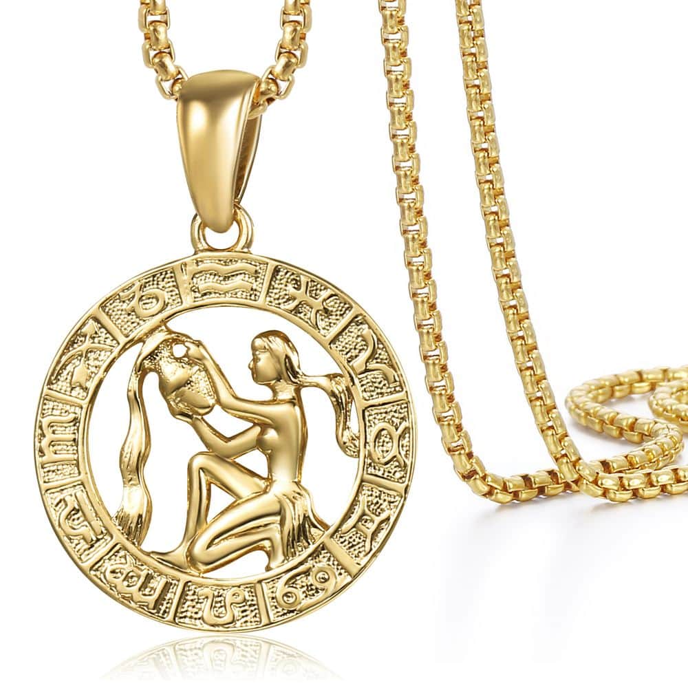 Hot Sale 12 Constellations Zodiac Sign Gold Pendant Necklace for Women Men Fashion Gift Dropshipping Jewelry GPM24B-21