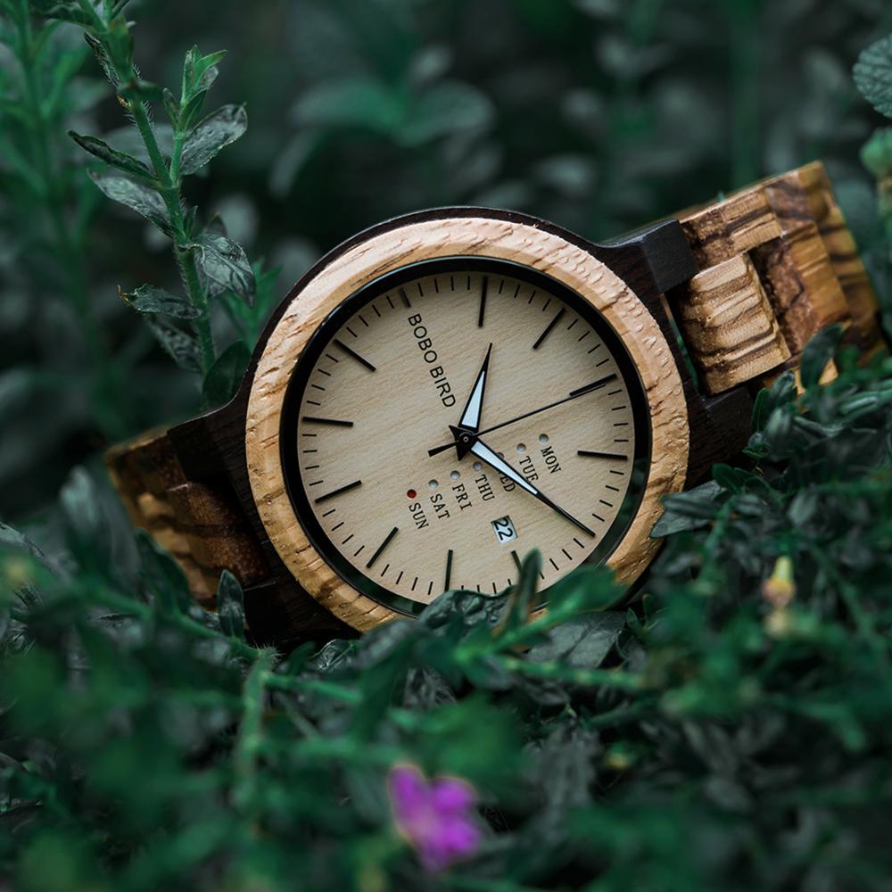 Antique Mens Wood Watches with Date and Week Display Luxury Brand Watch in Wooden Gift Box relogio masculino-1