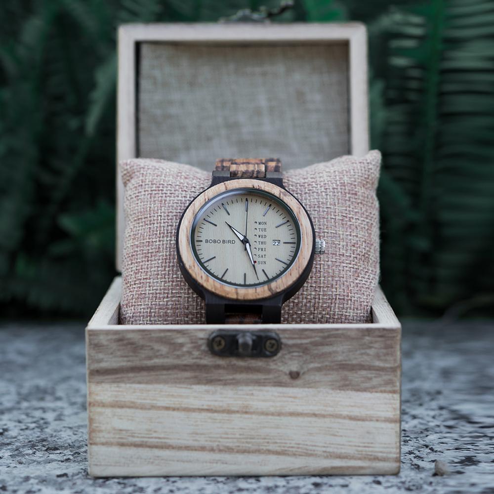 Antique Mens Wood Watches with Date and Week Display Luxury Brand Watch in Wooden Gift Box relogio masculino-15