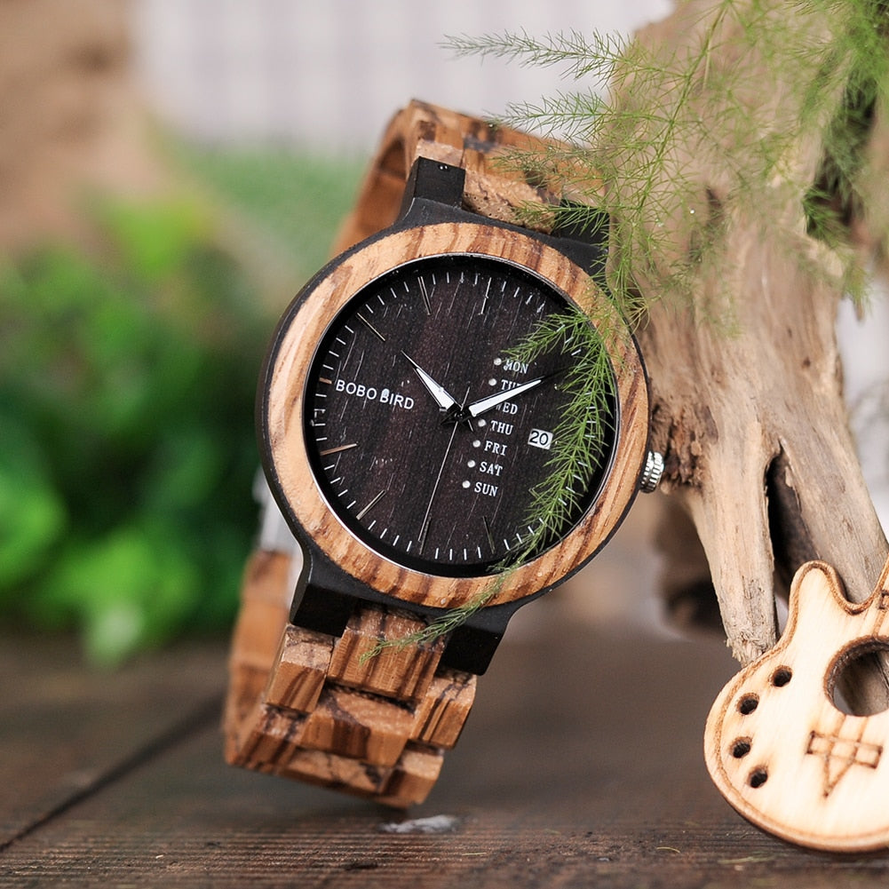 Antique Mens Wood Watches with Date and Week Display Luxury Brand Watch in Wooden Gift Box relogio masculino-6