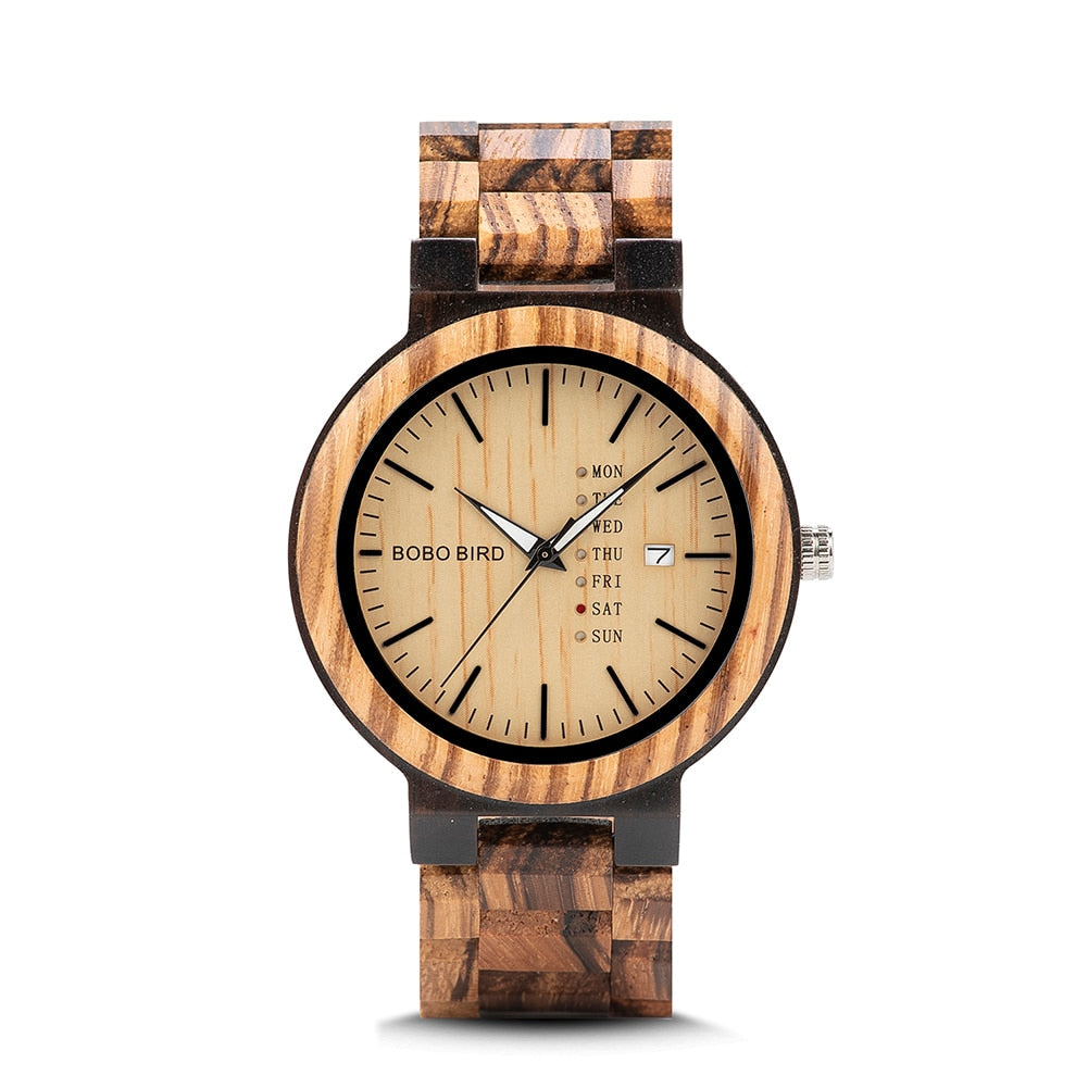 Antique Mens Wood Watches with Date and Week Display Luxury Brand Watch in Wooden Gift Box relogio masculino-2