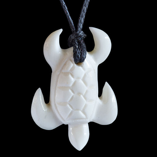 Small Bone Turtle Pendant, handcrafted necklace-0