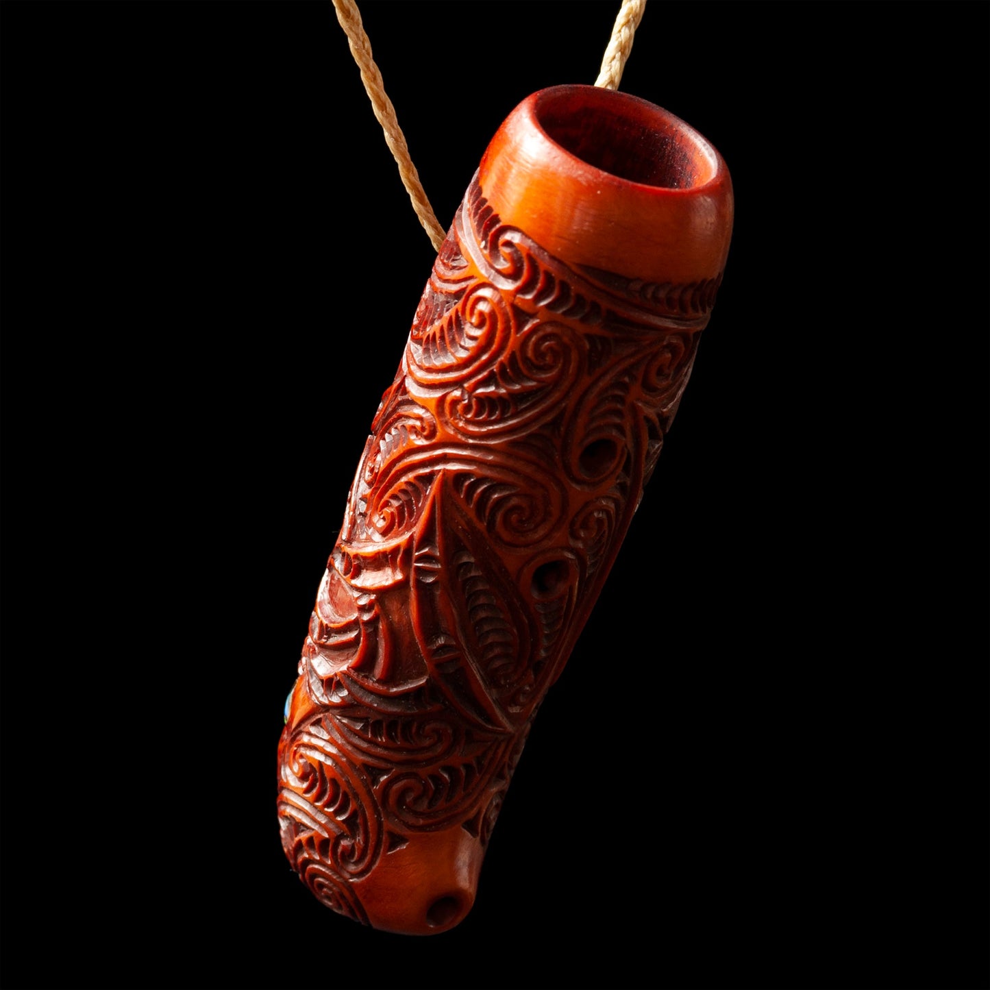 Traditional Stained Bone Nguru Flute by Yuri Terenyi-0