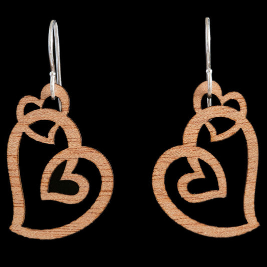 Wooden Koru Heart Earrings by Kristal Thompson-0