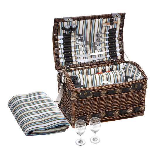 Alfresco 4 Person Picnic Basket Wicker Baskets Outdoor Insulated Gift Blanket-0