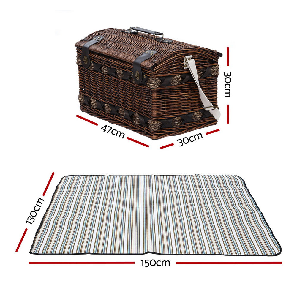 Alfresco 4 Person Picnic Basket Wicker Baskets Outdoor Insulated Gift Blanket-1