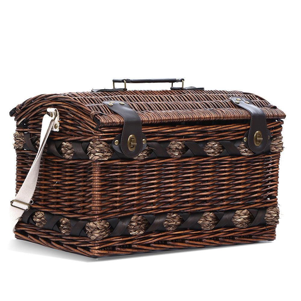 Alfresco 4 Person Picnic Basket Wicker Baskets Outdoor Insulated Gift Blanket-2