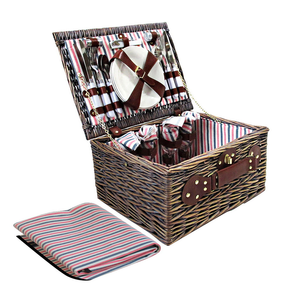 Alfresco 4 Person Picnic Basket Baskets Deluxe Outdoor Corporate Gift Blanket-0